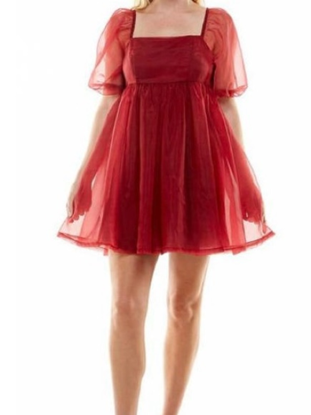 TCEC Burgundy Organza Babydoll Dress Size Small Puff Sleeve Coquette Cottagecore